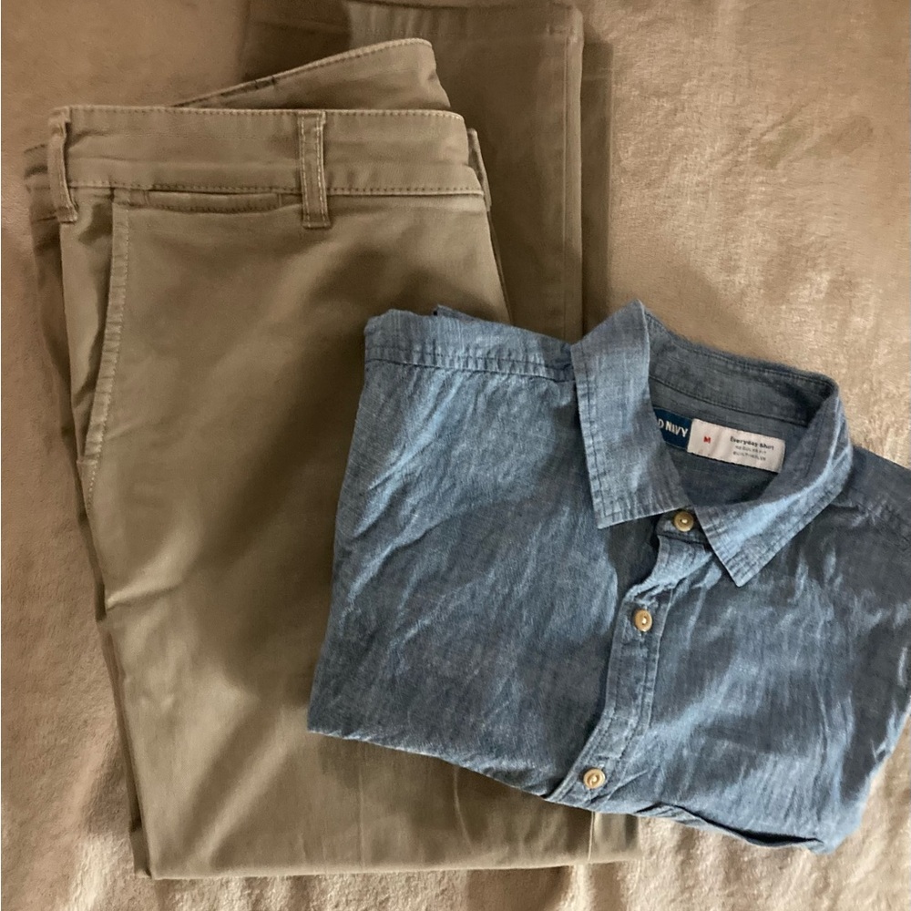 Meyer M5 Cotton Blend Chino Casual Pants Size 36 US and Button Shirt, Medium